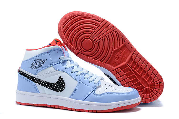 New Air Jordan 1 Baby Blue White Black Red Shoes - Click Image to Close